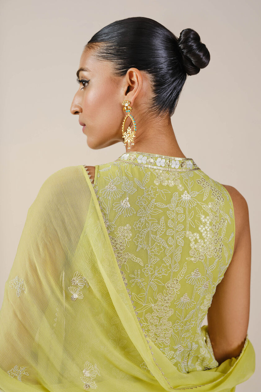 Operetta Embroidered Georgette Set - Lime, Lime, image 6